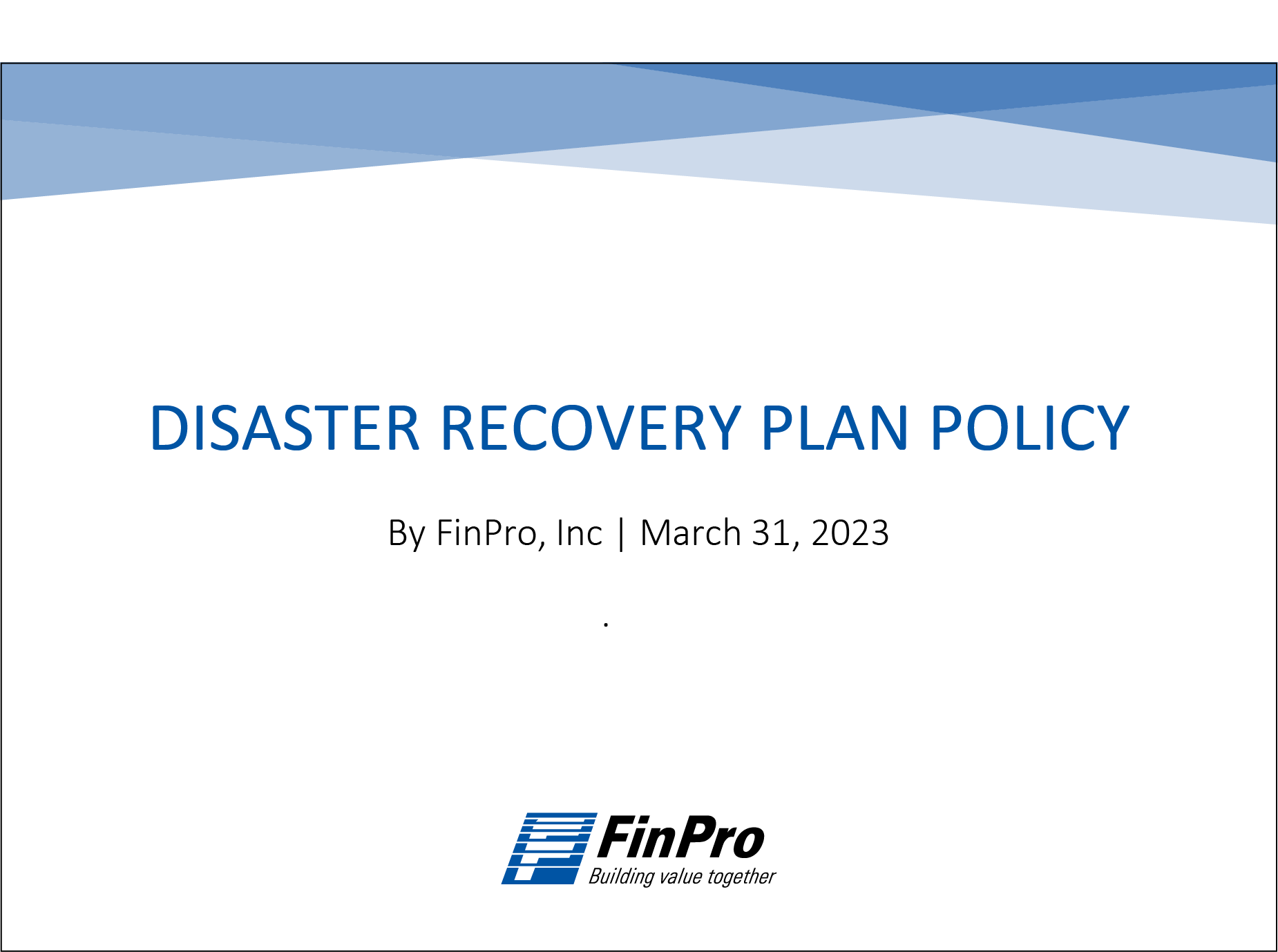Disaster Recovery Plan Policy 